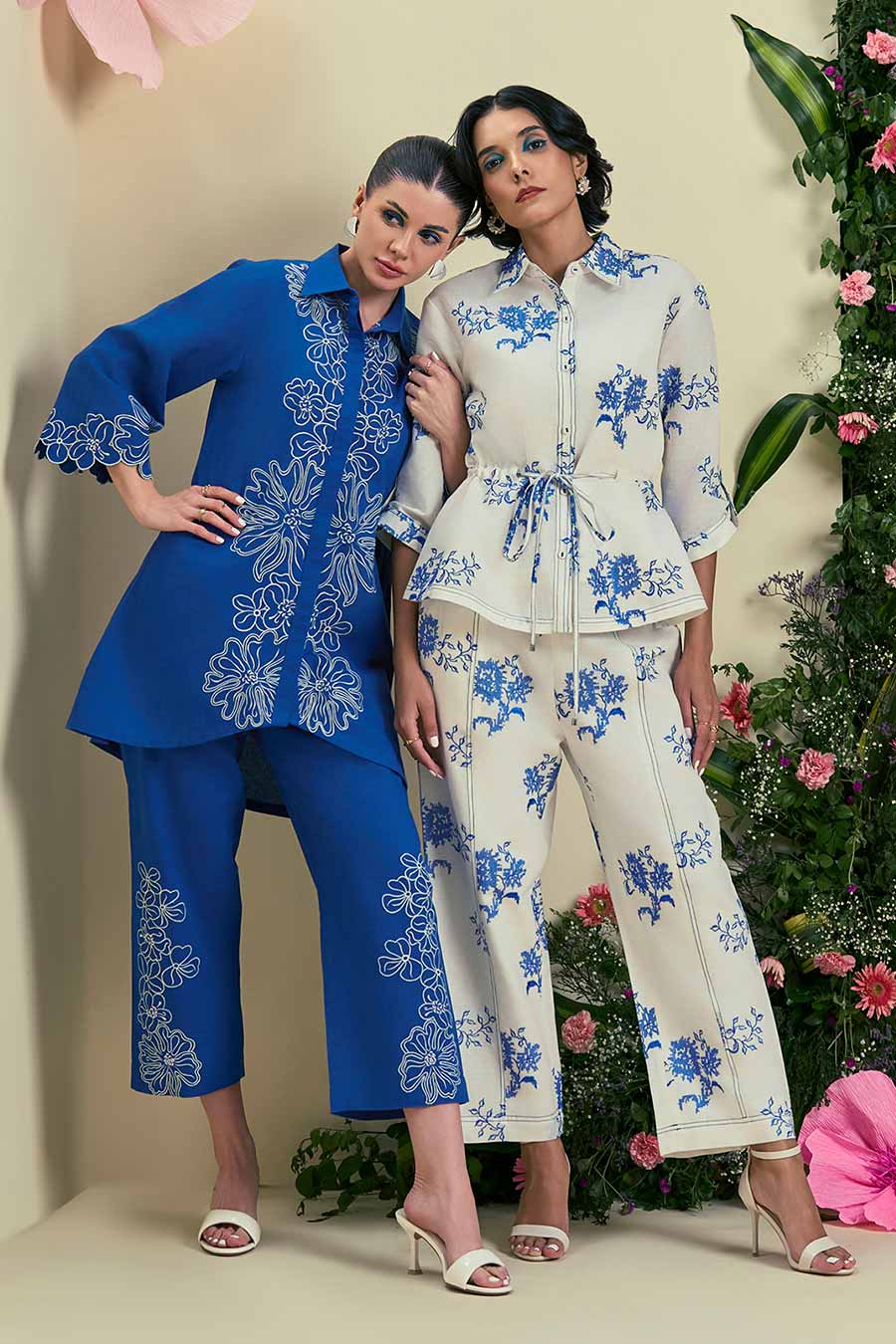 Blue Elise Linen Embroidered Co-Ord Set