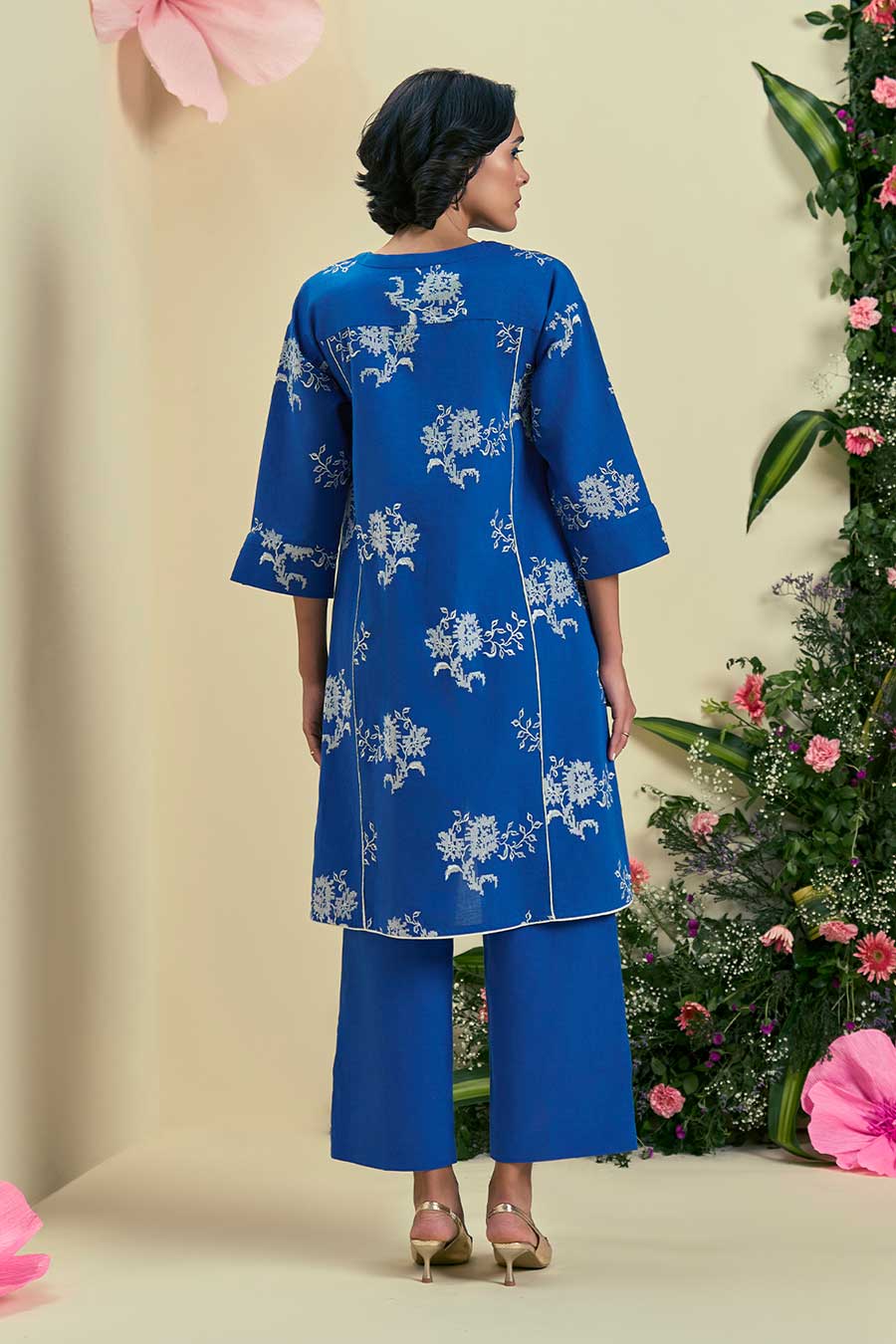 Blue Noor Linen Embroidered Co-Ord Set