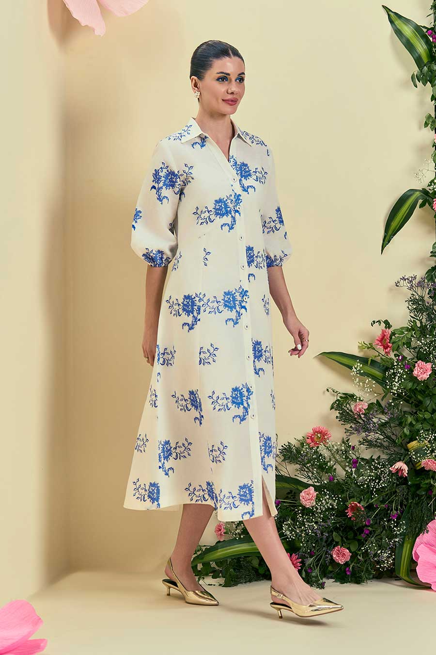 Off-White Diora Linen Embroidered Midi Dress