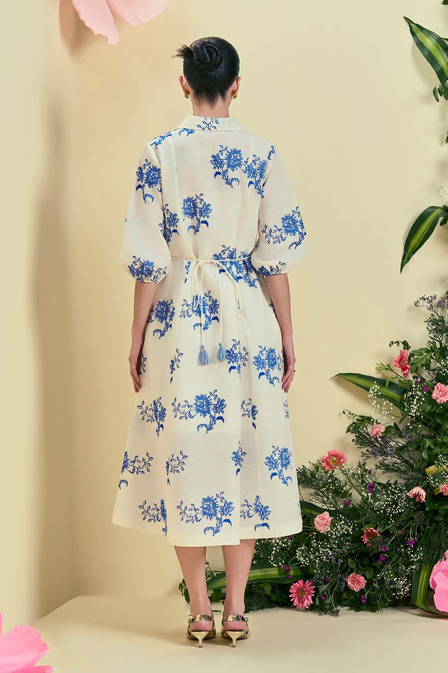 Off-White Diora Linen Embroidered Midi Dress