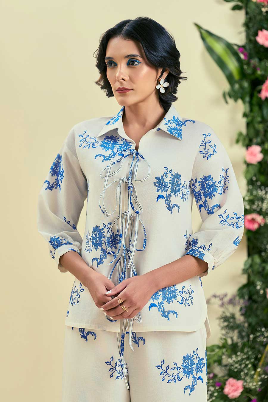 Off-White Rhea Linen Embroidered Co-Ord Set