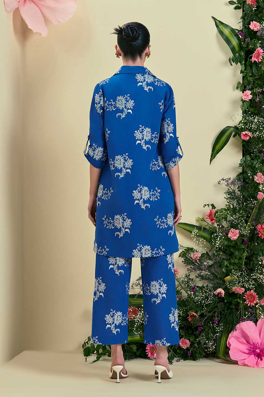 Blue Brisa Linen Embroidered Co-Ord Set
