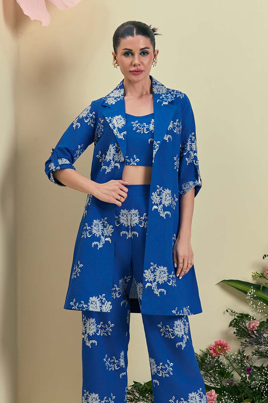 Blue Brisa Linen Embroidered Jacket