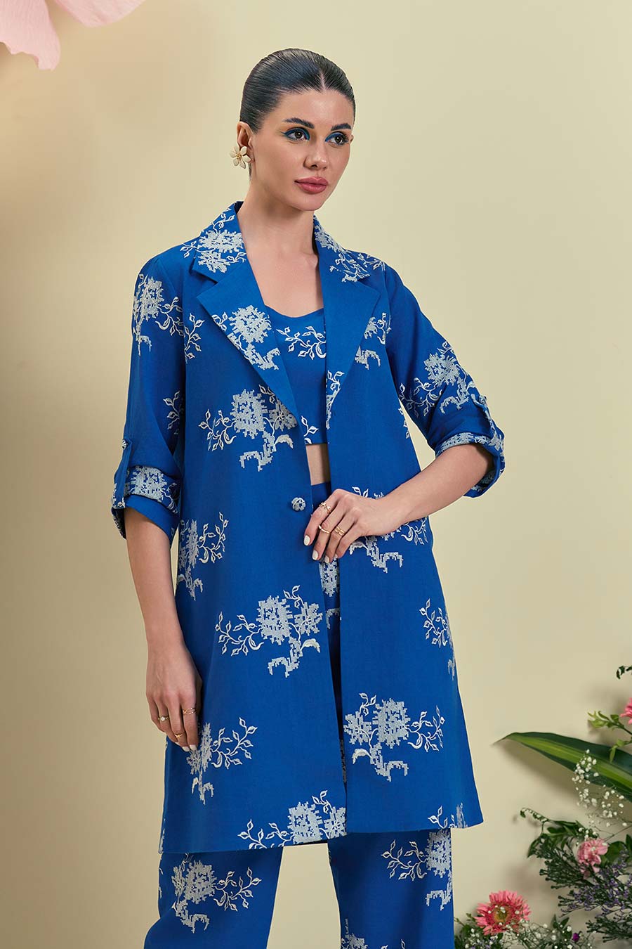 Blue Brisa Linen Embroidered Jacket