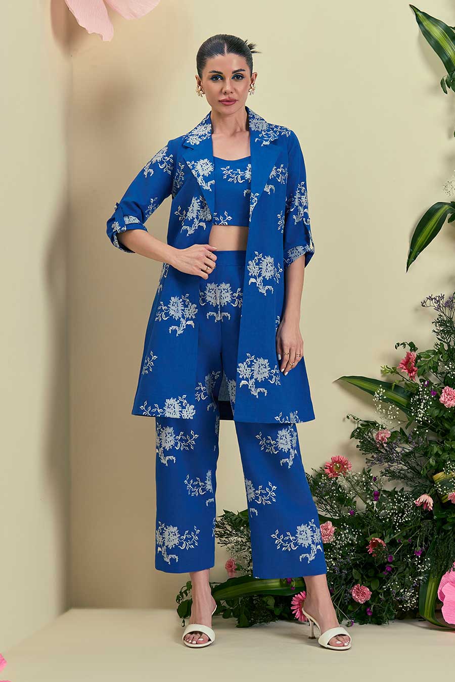 Blue Brisa Linen Embroidered Jacket