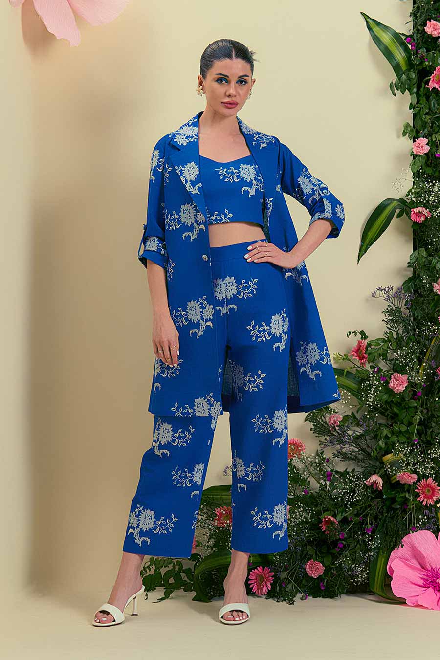 Blue Brisa Linen Embroidered Jacket