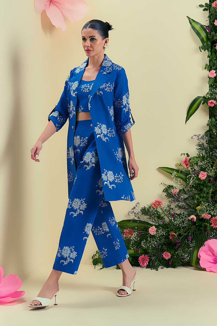 Blue Brisa Linen Embroidered Jacket