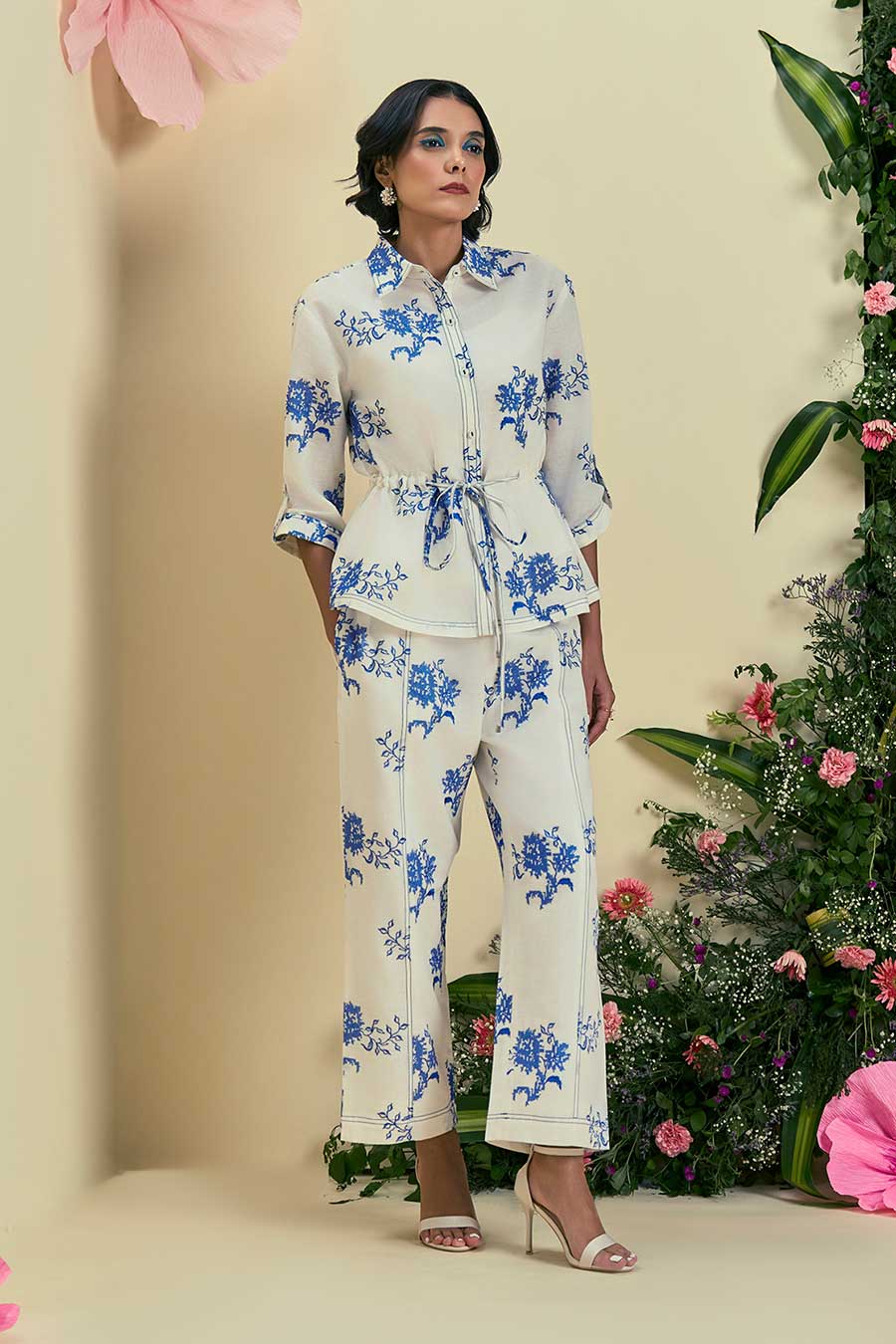 Off-White Lyana Linen Embroidered Co-Ord Set