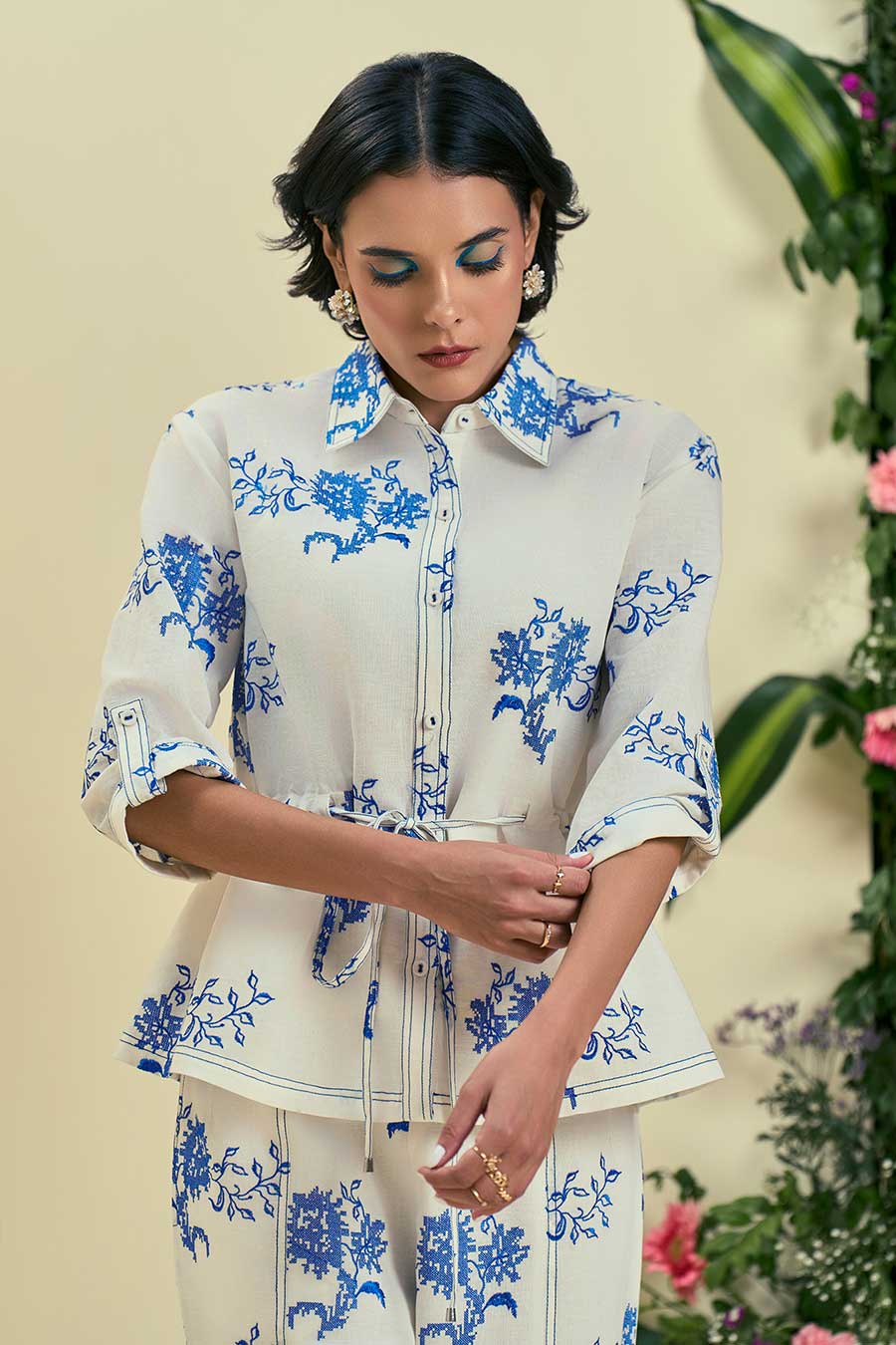Off-White Lyana Linen Embroidered Co-Ord Set