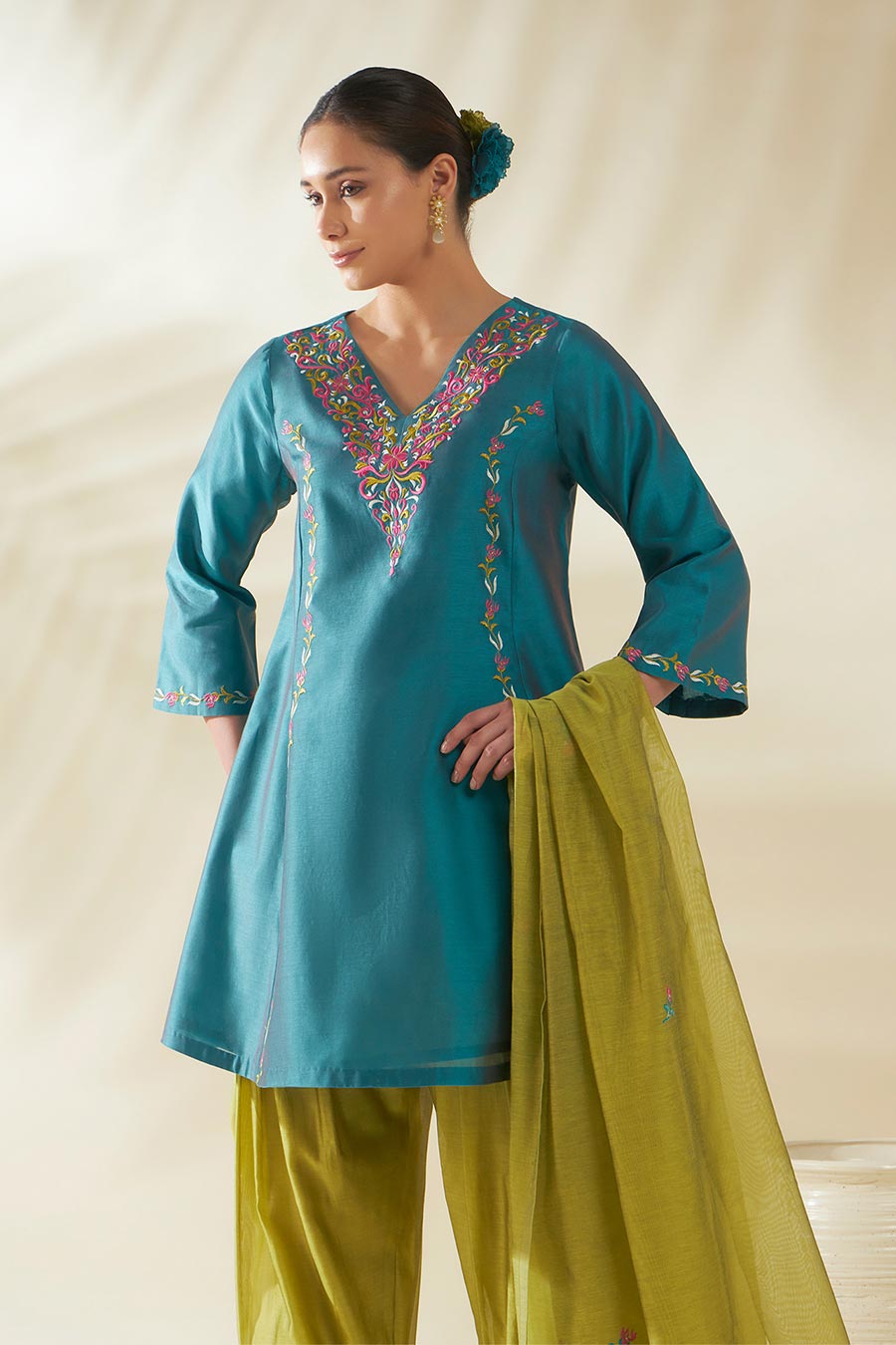 Green Ziya Chanderi Embroidered Dupatta