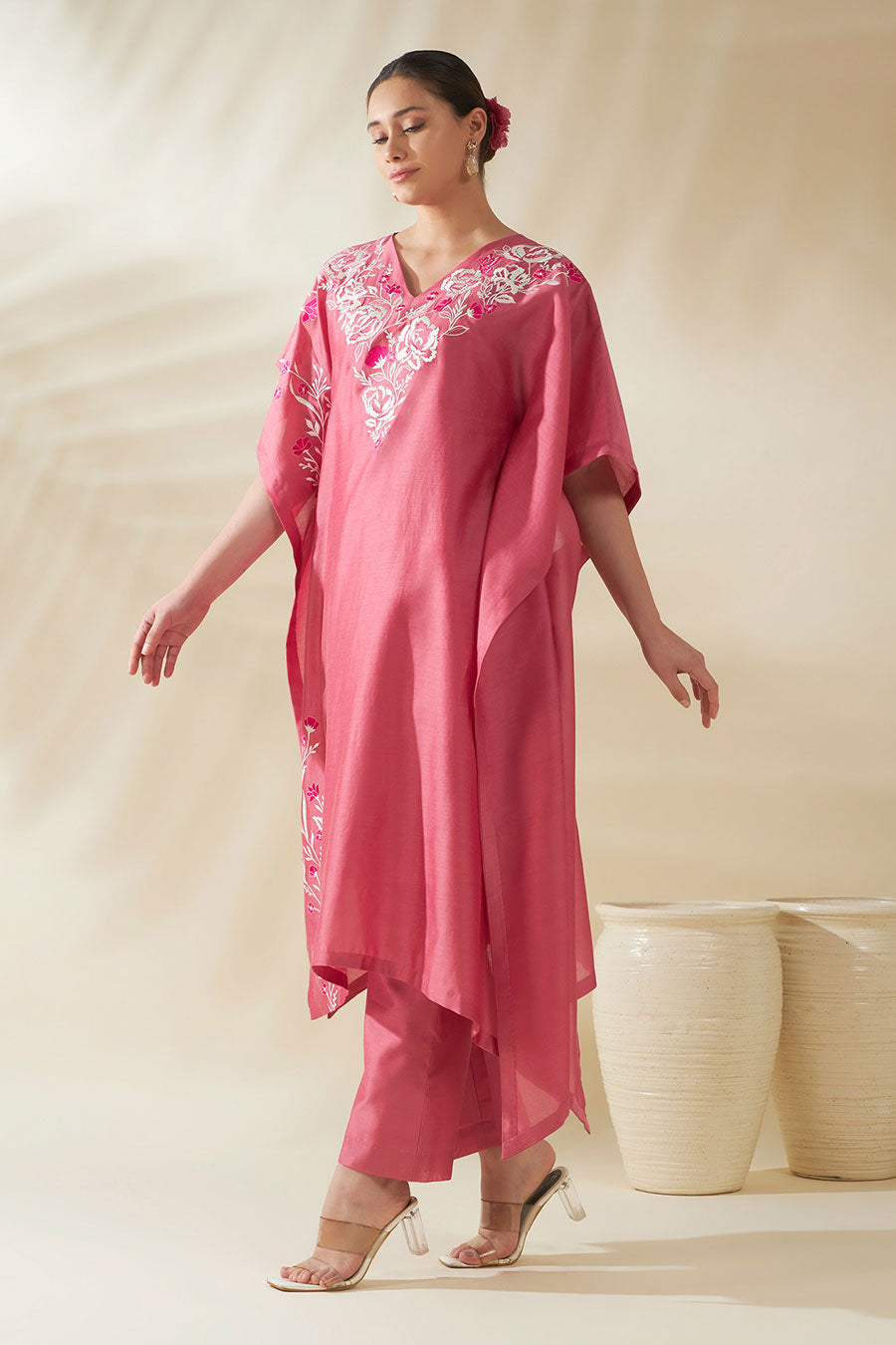 Maira Pink Embroidered Kaftan Co-Ord Set