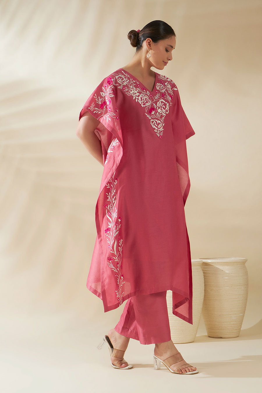 Maira Pink Embroidered Kaftan Co-Ord Set