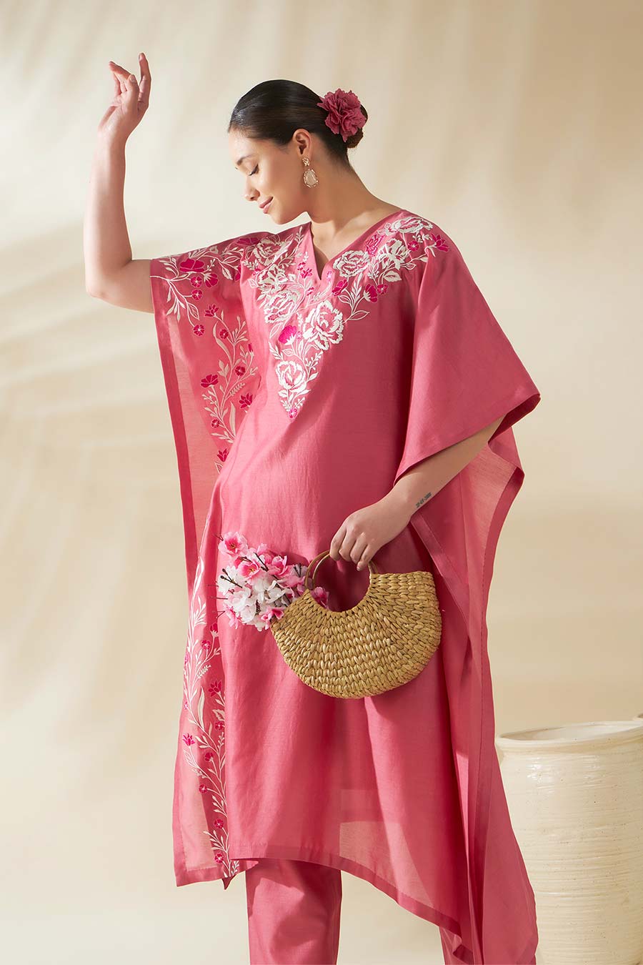 Maira Pink Embroidered Kaftan Co-Ord Set
