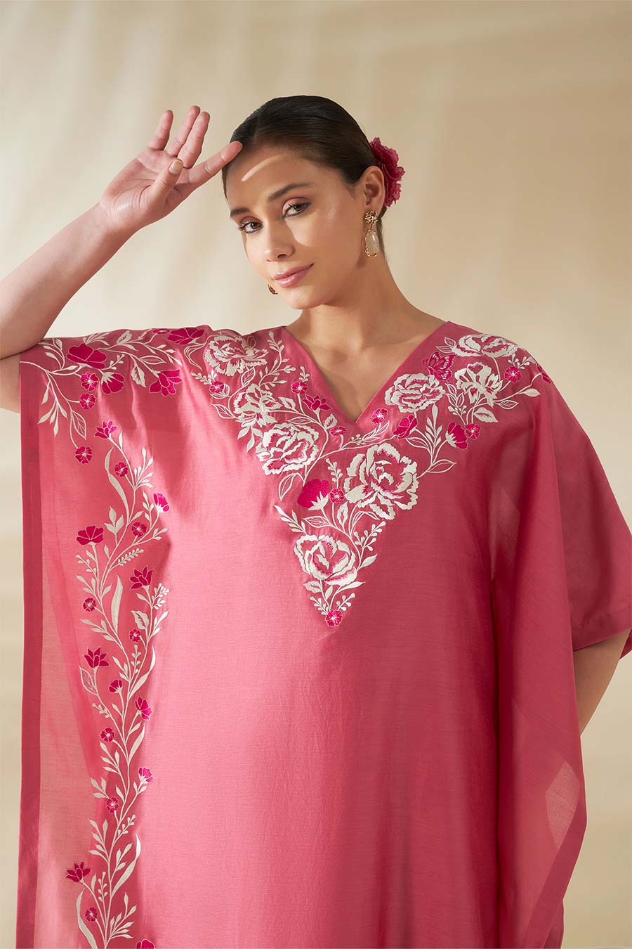 Maira Pink Embroidered Kaftan Co-Ord Set