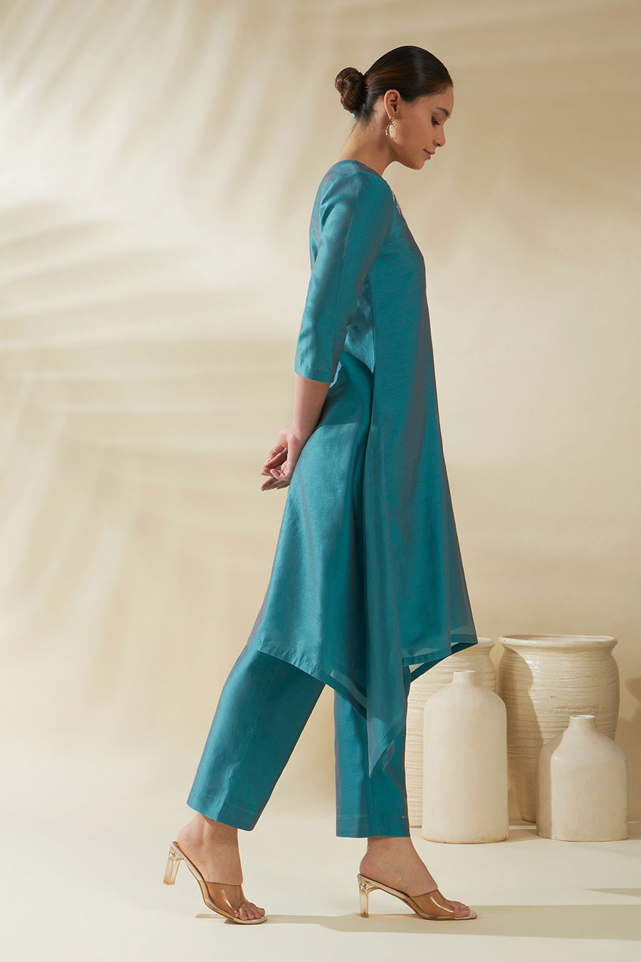 Aris Blue Chanderi Embroidered Kurta Set
