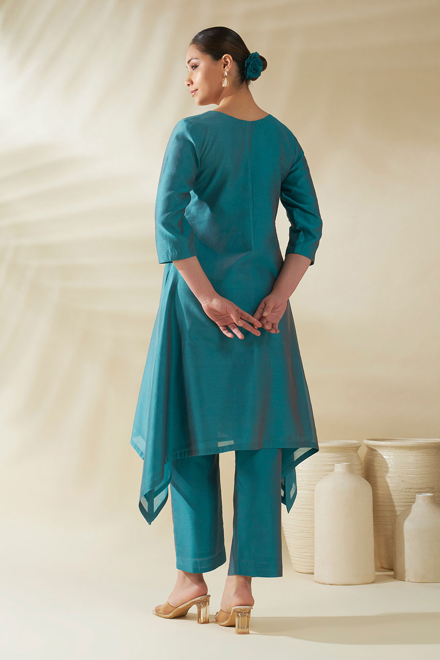 Aris Blue Chanderi Embroidered Kurta Set