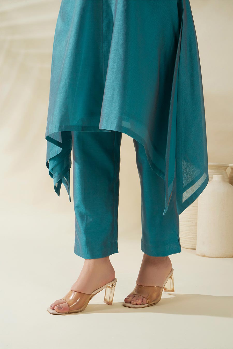 Aris Blue Chanderi Embroidered Kurta Set