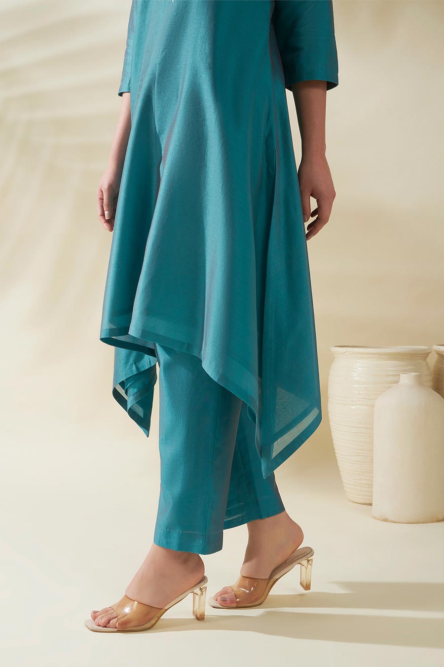 Aris Blue Chanderi Embroidered Kurta Set