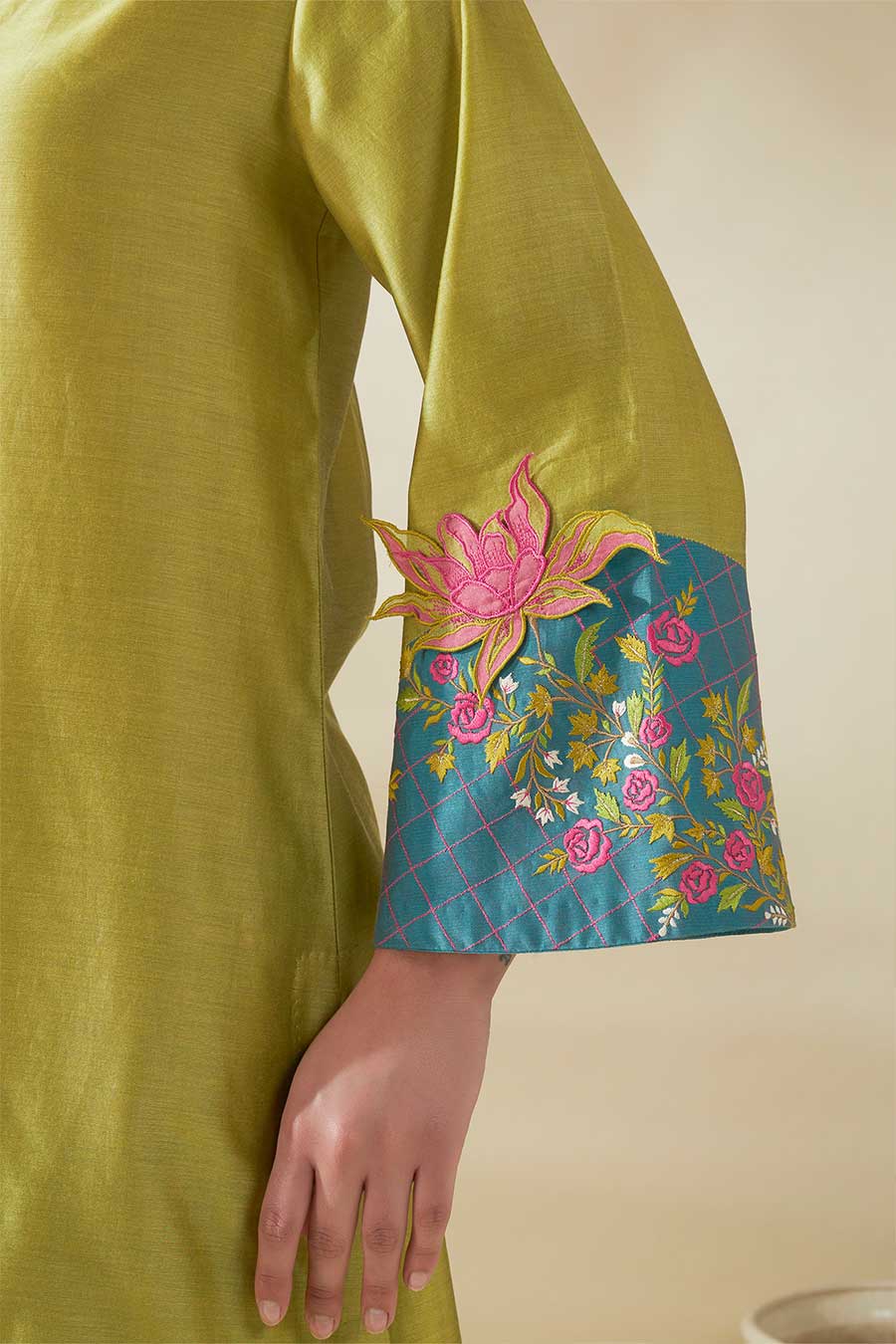 Green Tulip Chanderi Embroidered Tunic Set