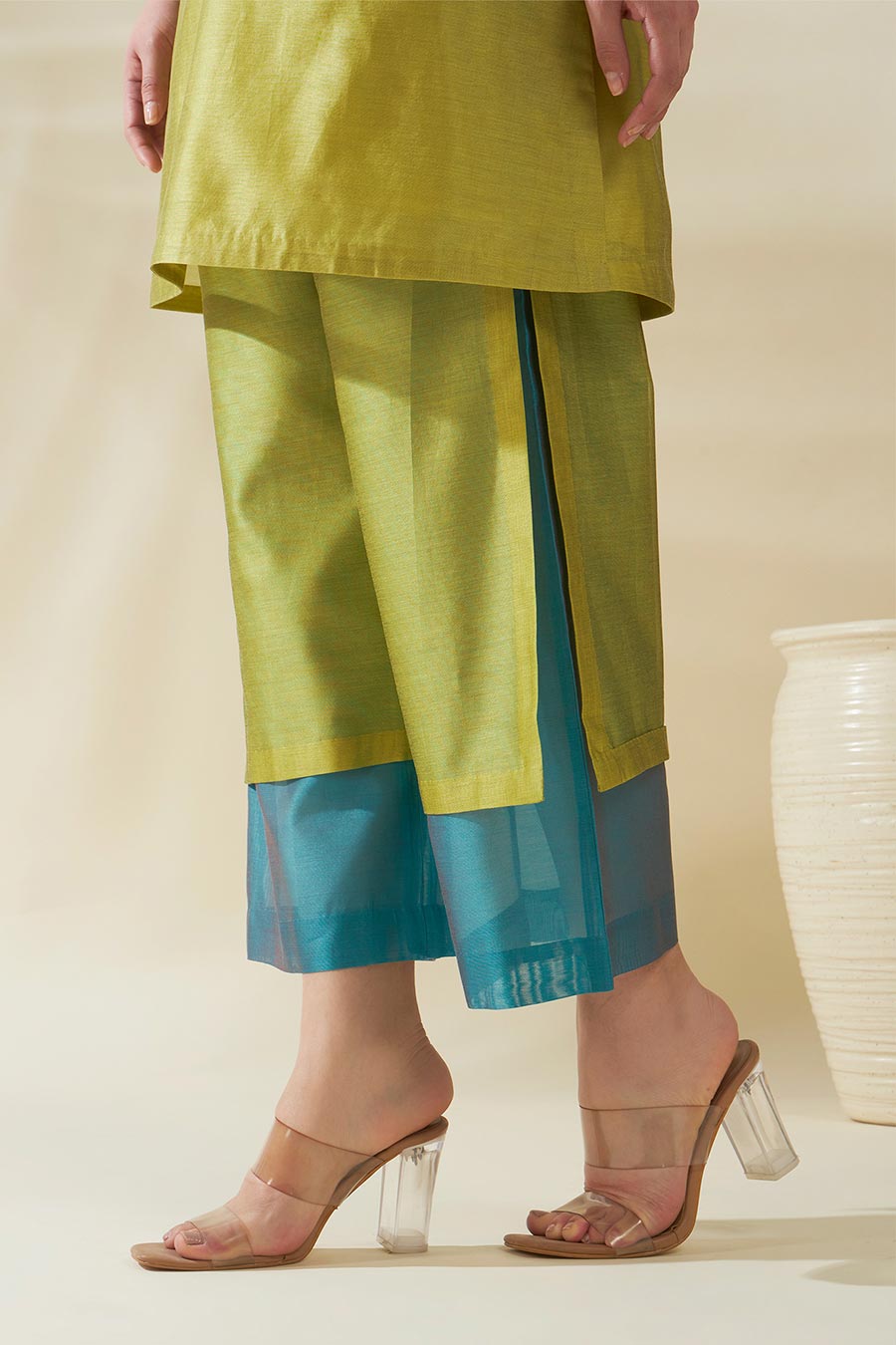 Green Tulip Chanderi Embroidered Tunic Set