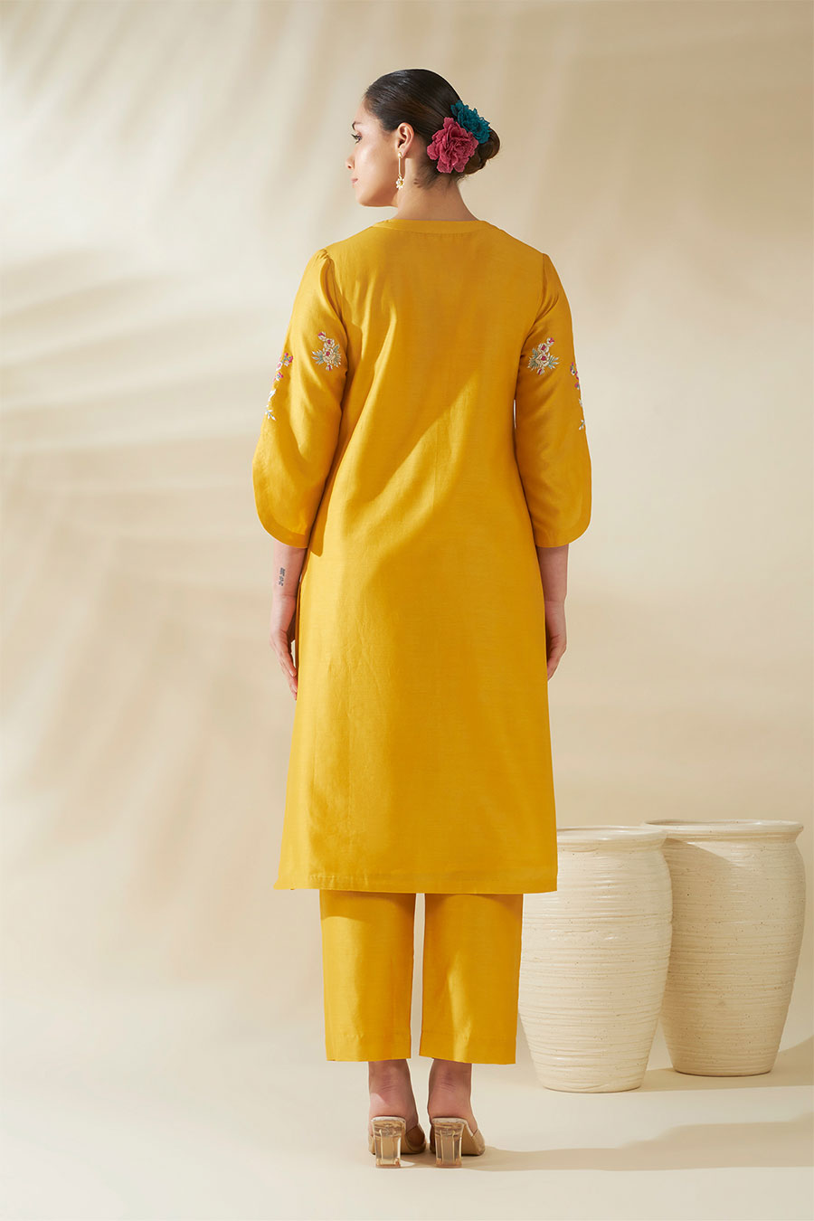 Elara Yellow Chanderi Embroidered Kurta Set