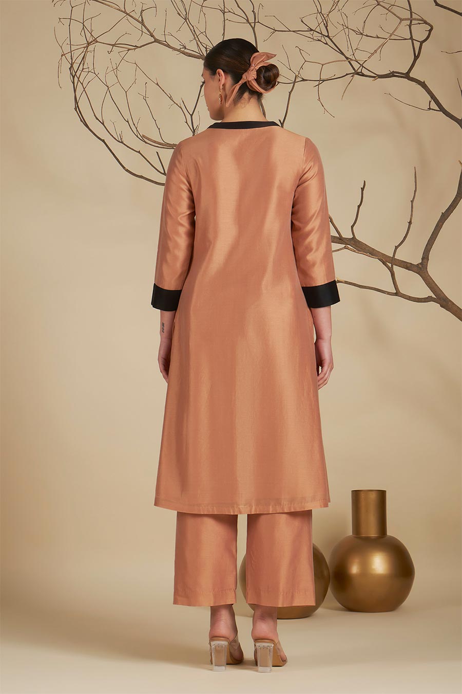 Riva Peach Chanderi Embroidered Kurta Set