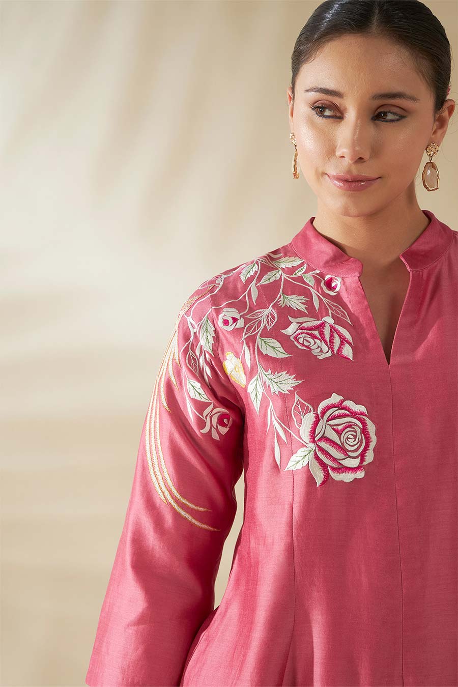Pink Elysia Chanderi Embroidered Kurta Set