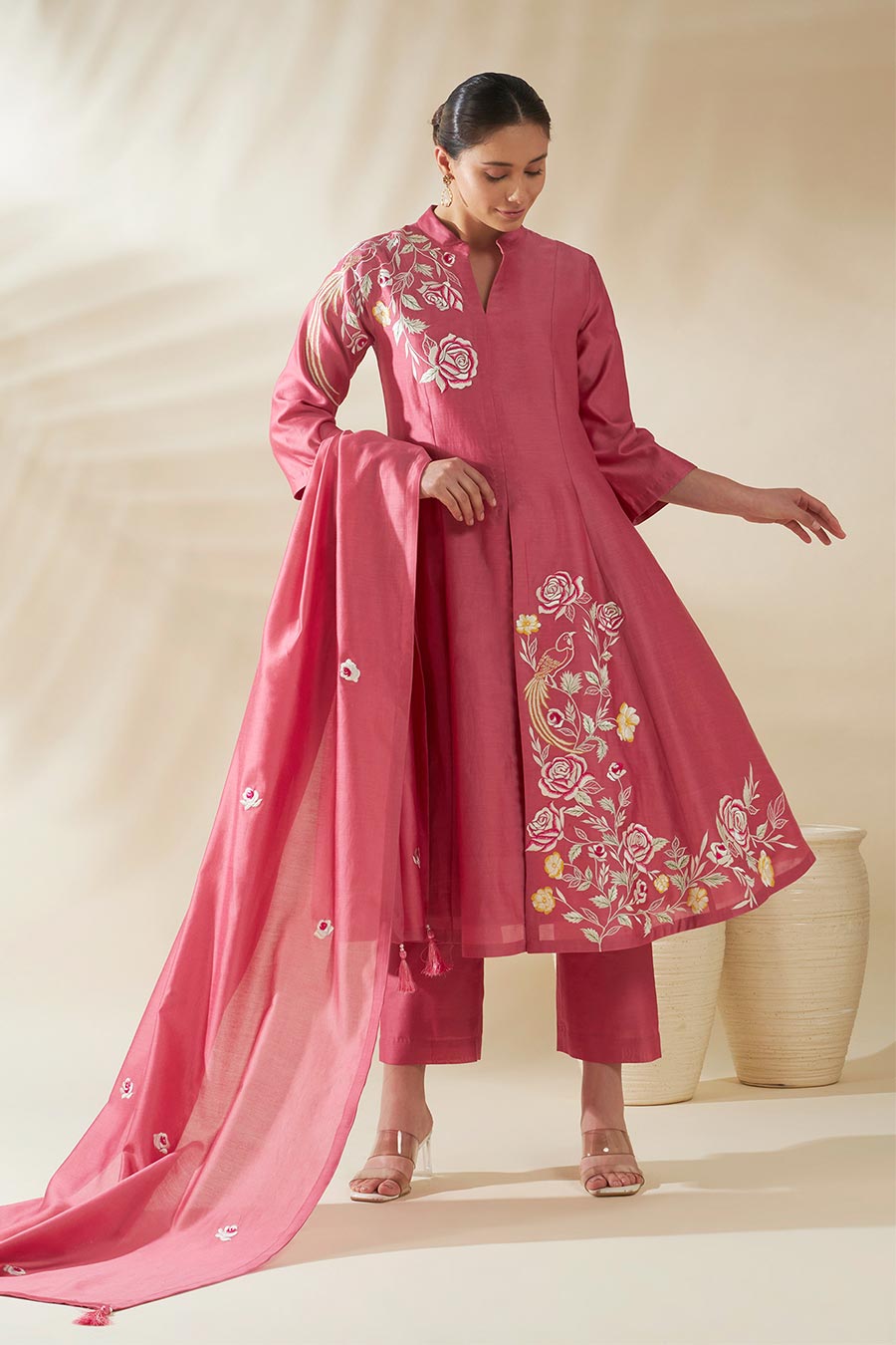 Pink Elysia Chanderi Embroidered Kurta Set