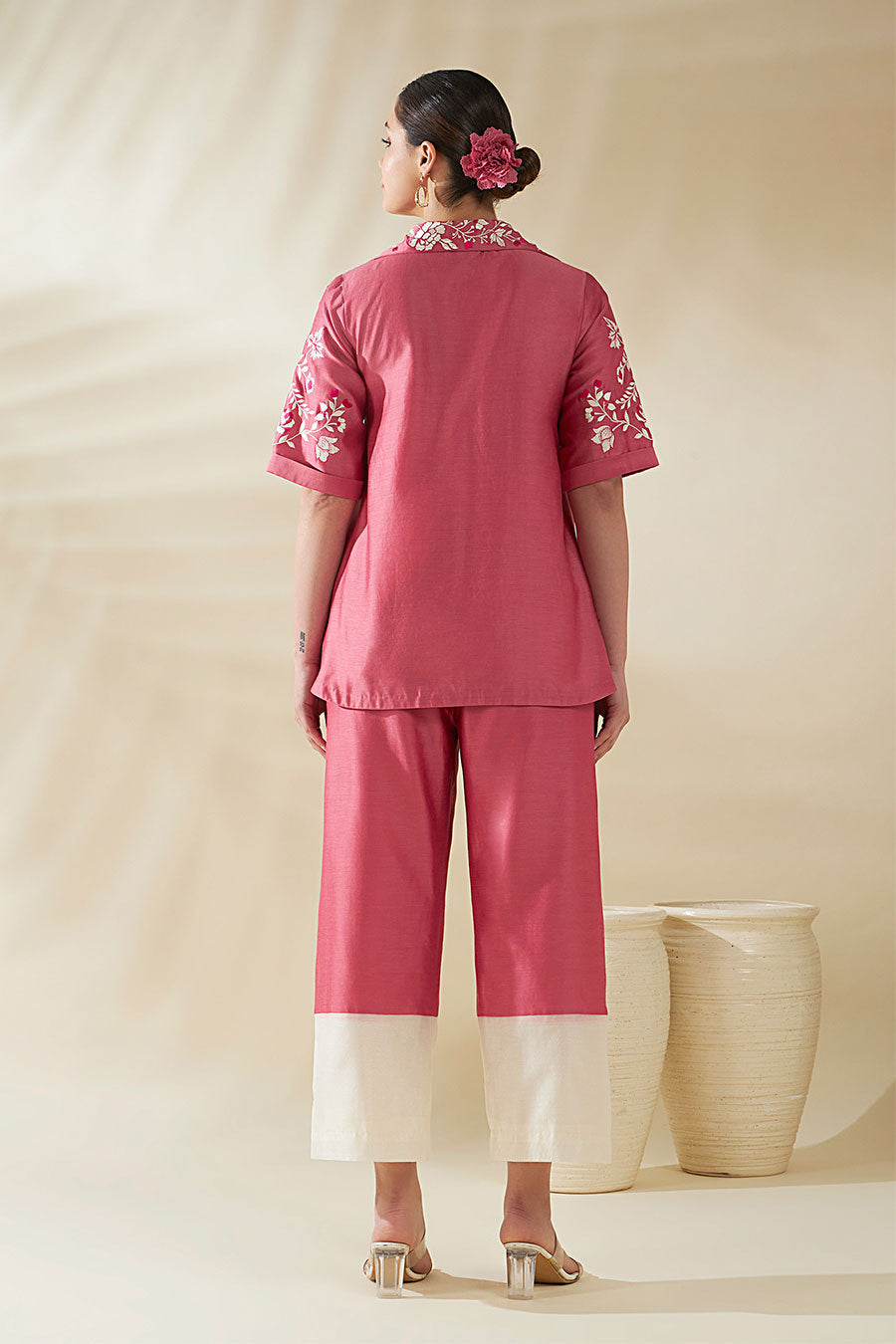 Fern Pink Chanderi Embroidered Co-Ord Set