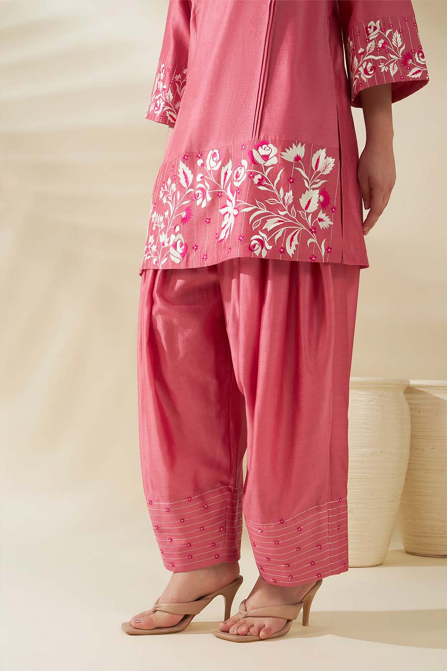 Elysia Pink Chanderi Embroidered Kurta Set