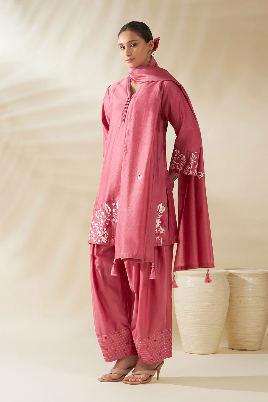 Elysia Pink Chanderi Embroidered Kurta Set