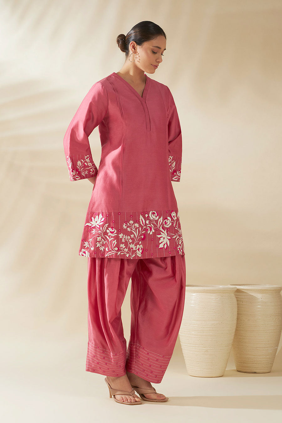 Elysia Pink Chanderi Embroidered Kurta Set