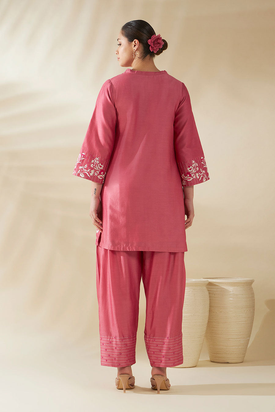 Elysia Pink Chanderi Embroidered Kurta Set