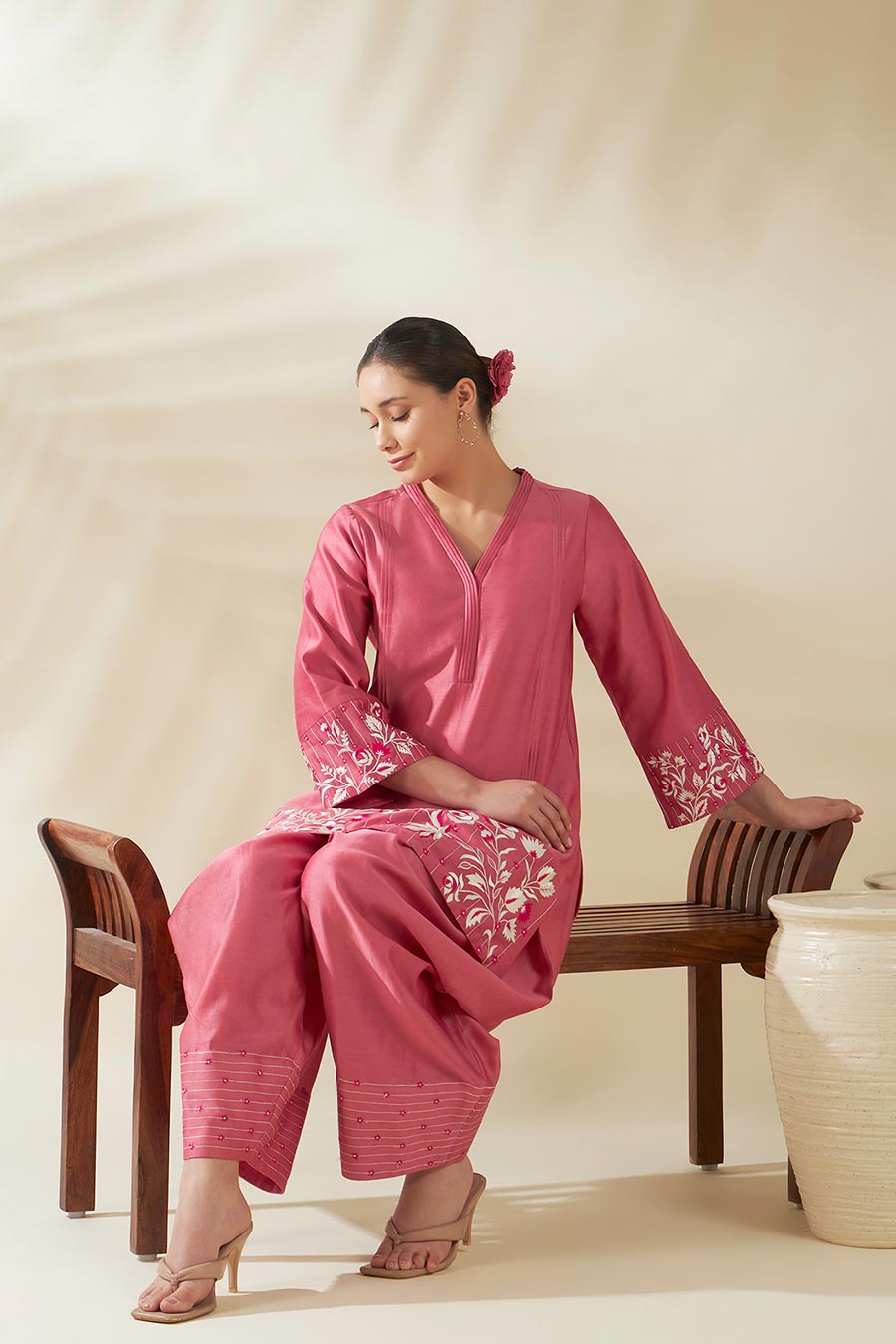 Elysia Pink Chanderi Embroidered Kurta Set