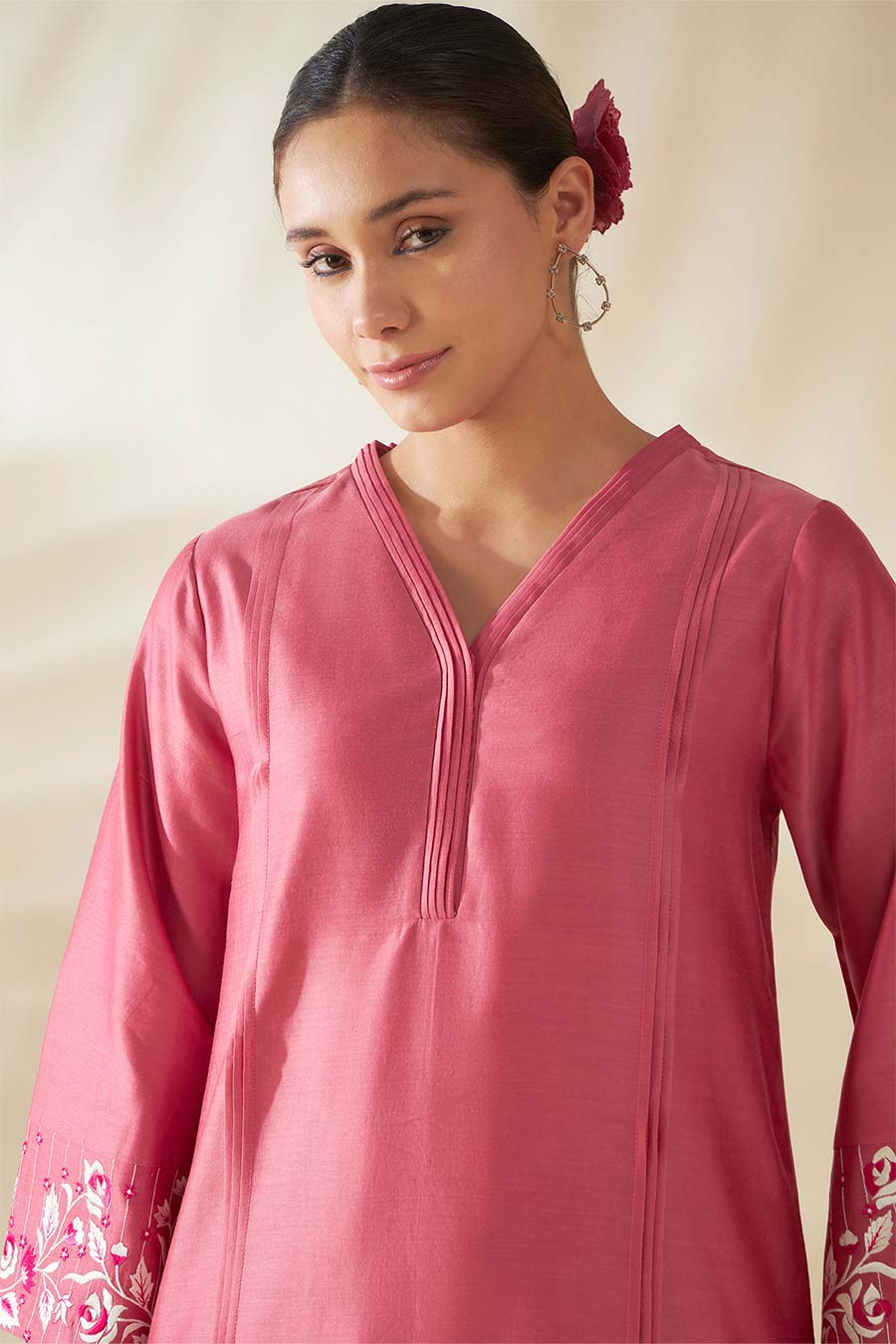 Elysia Pink Chanderi Embroidered Kurta Set