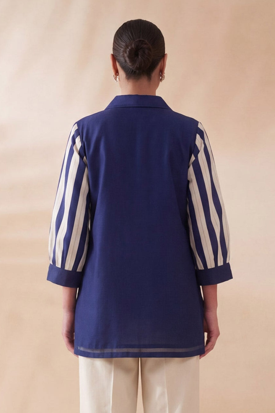 Blue Striped Chanderi Embroidered Shirt