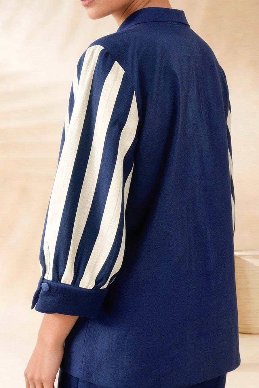 Blue Striped Chanderi Embroidered Co-Ord Set