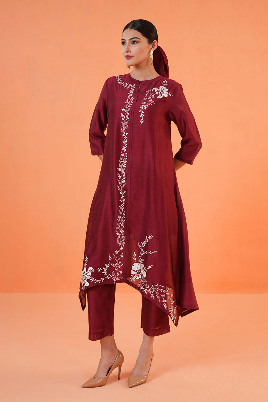 Maroon Mirage Embroidered Kurta & Pant Set