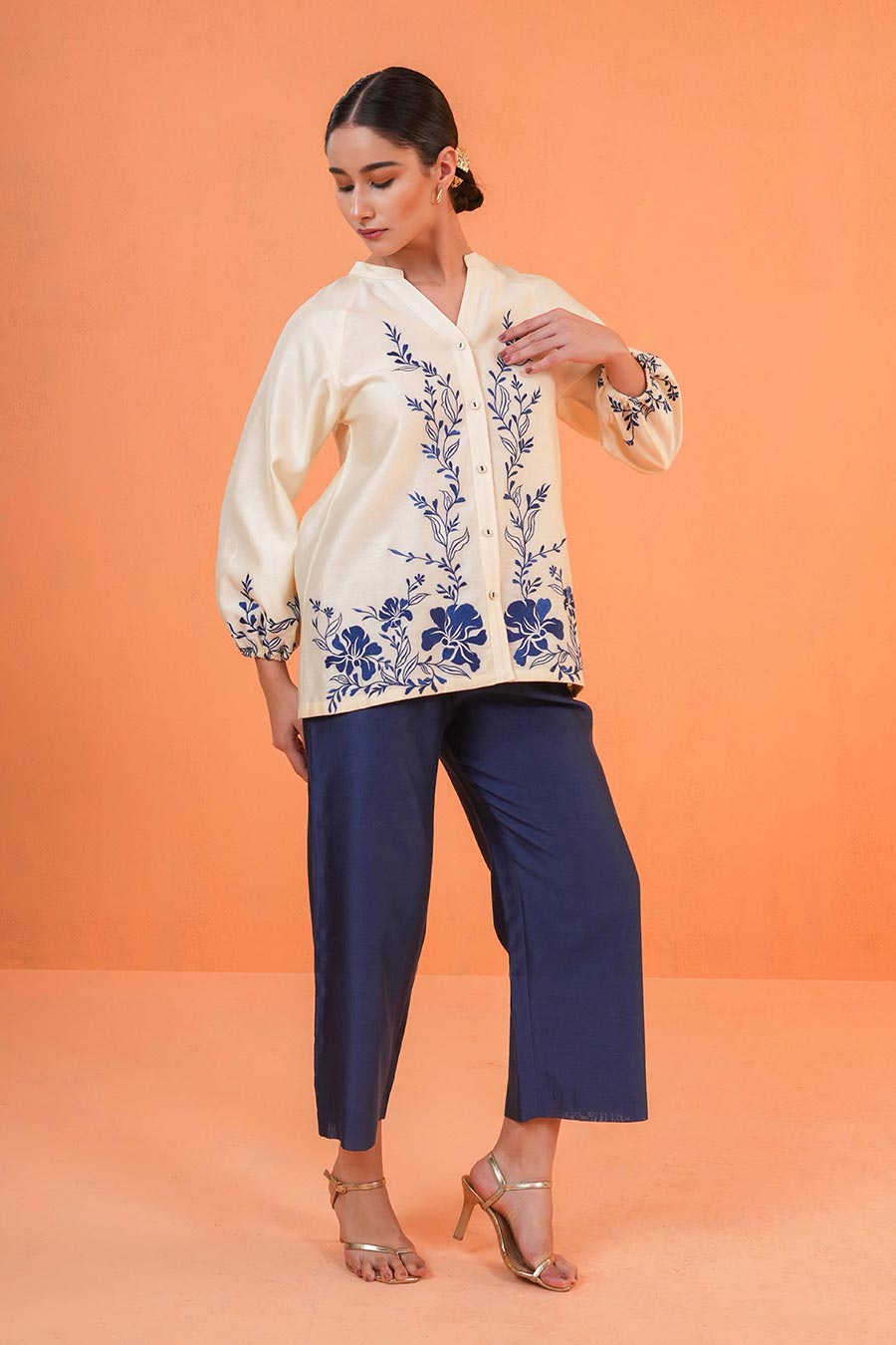 Ivory-Blue Mirage Embroidered Co-Ord Set