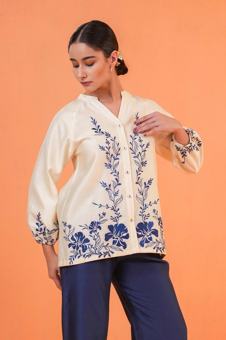 Ivory-Blue Mirage Embroidered Co-Ord Set