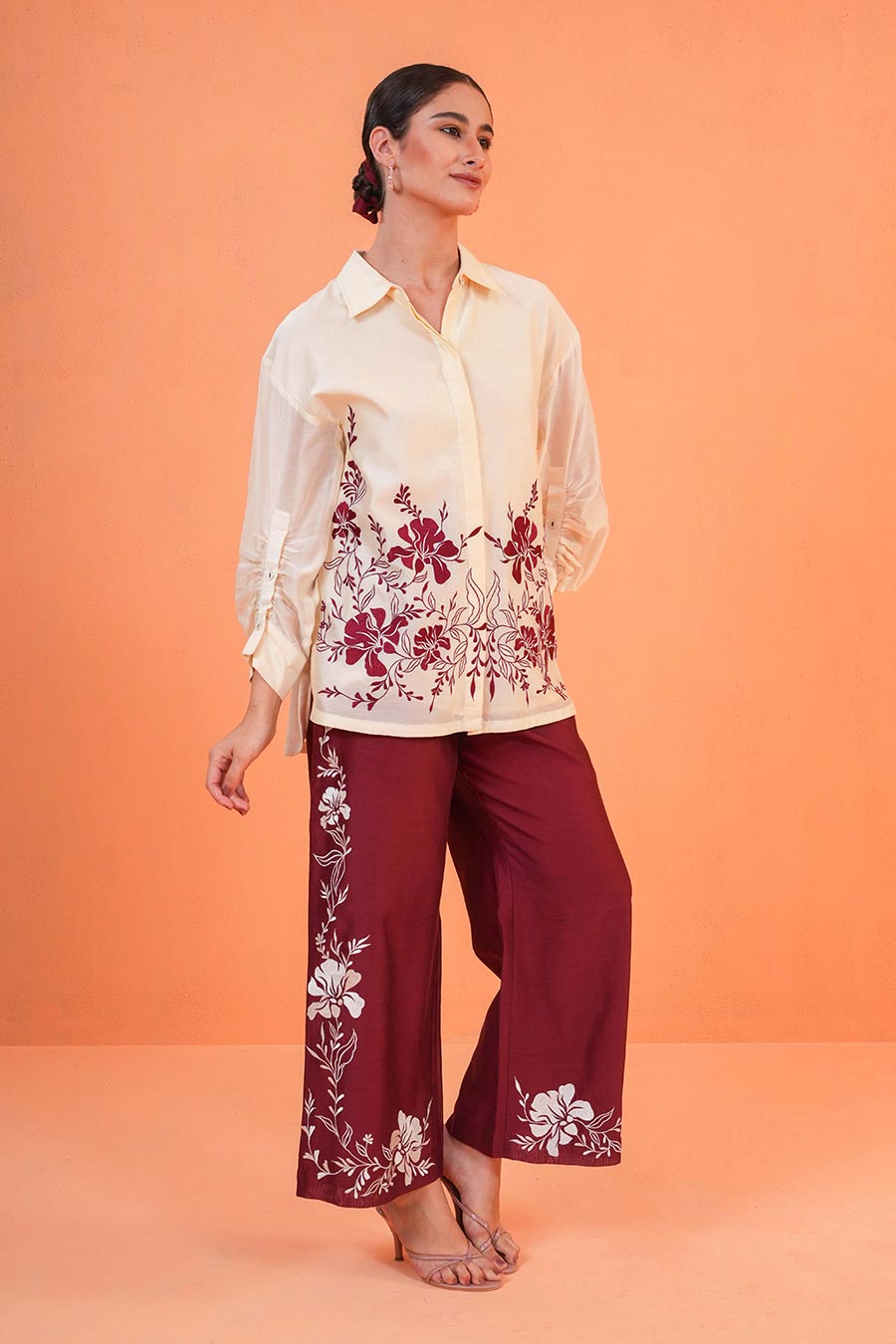 Ivory-Maroon Mirage Embroidered Co-Ord Set