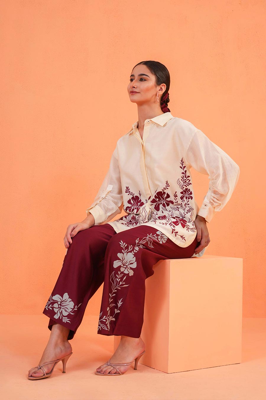 Ivory-Maroon Mirage Embroidered Co-Ord Set