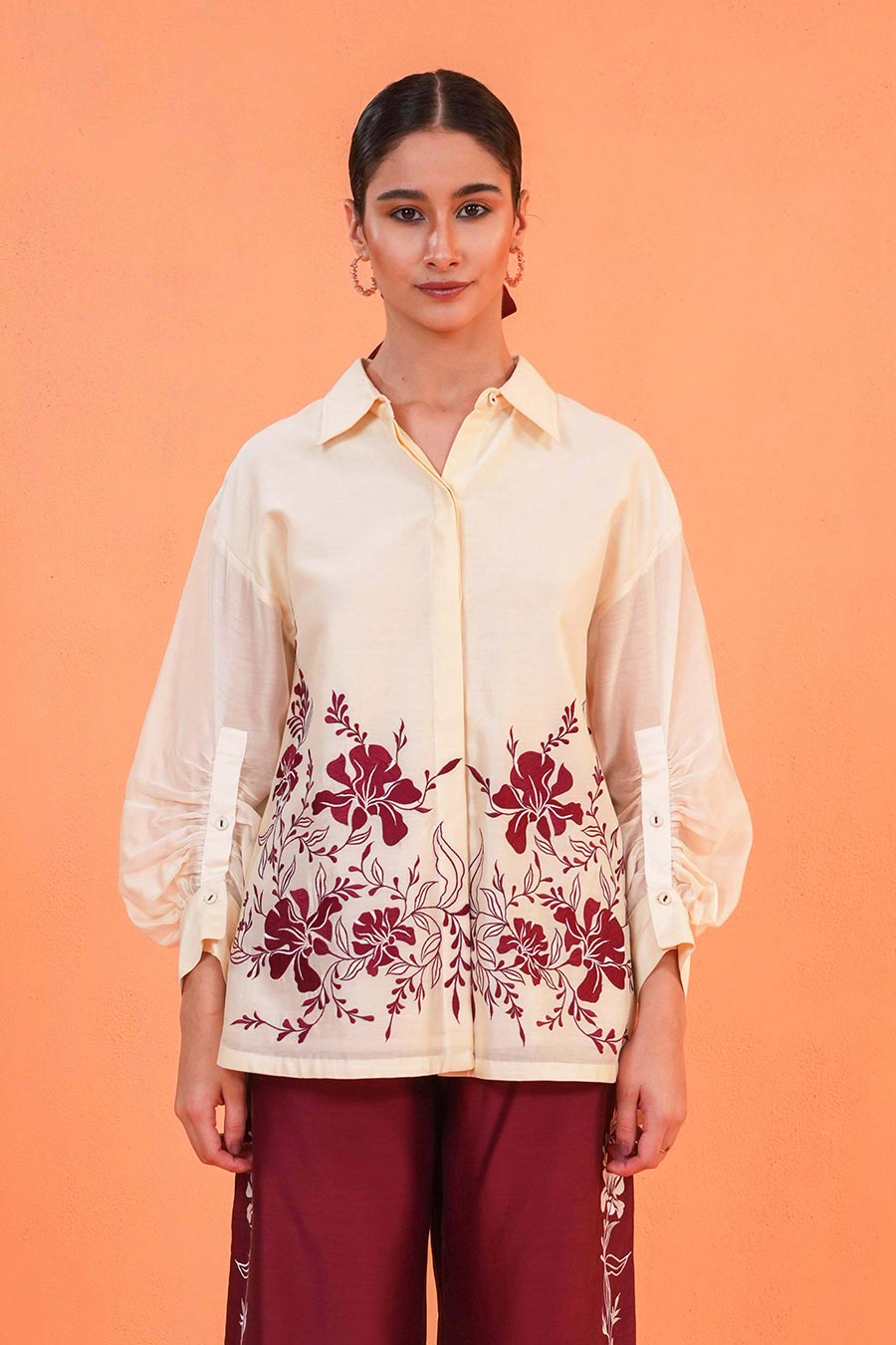 Ivory-Maroon Mirage Embroidered Co-Ord Set