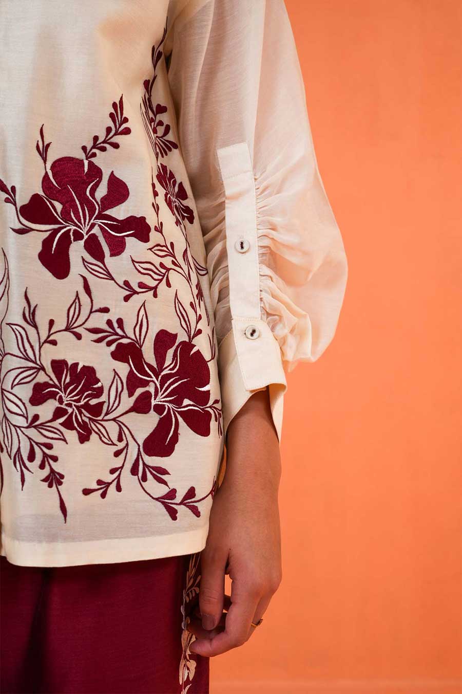 Ivory-Maroon Mirage Embroidered Co-Ord Set