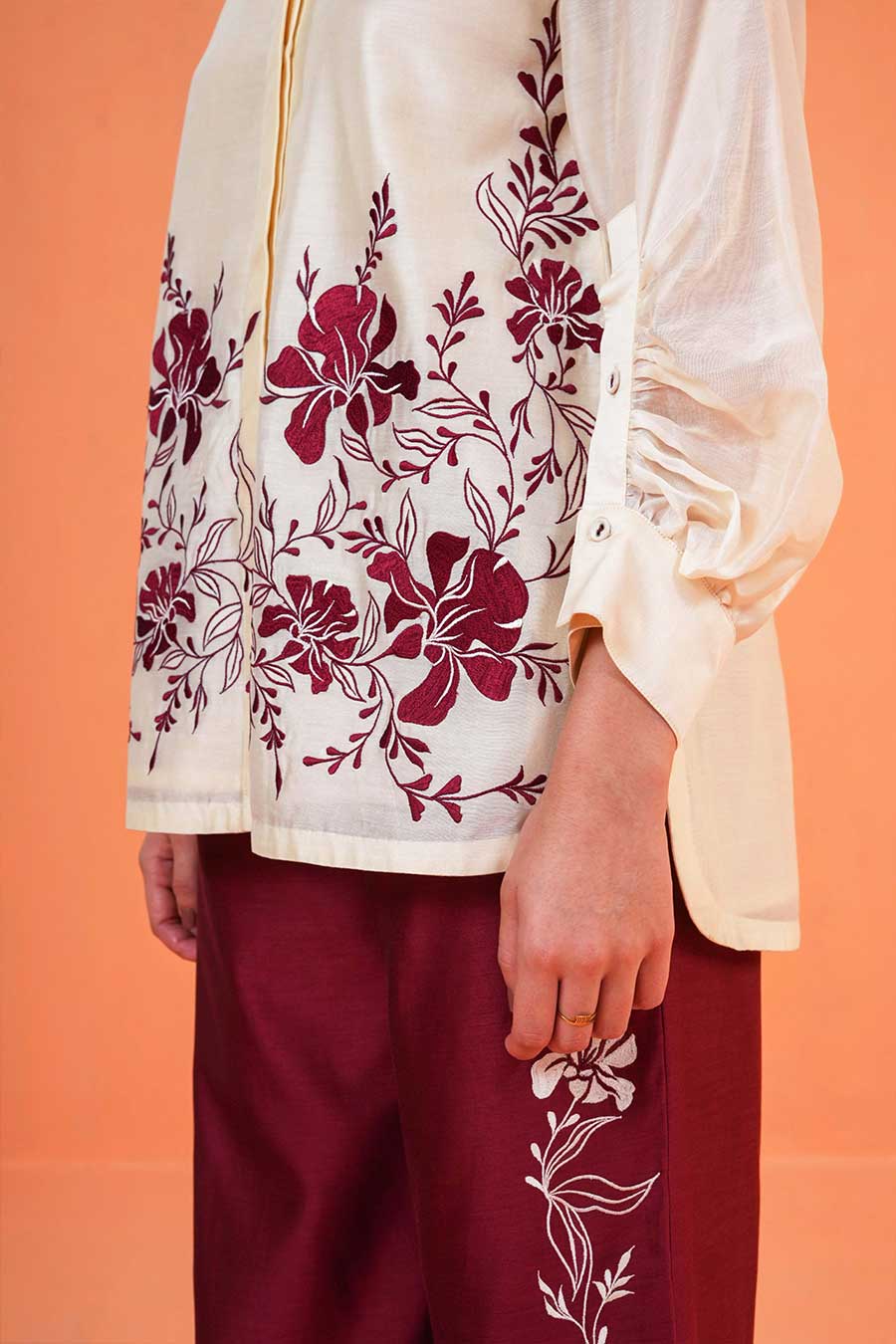 Ivory-Maroon Mirage Embroidered Co-Ord Set
