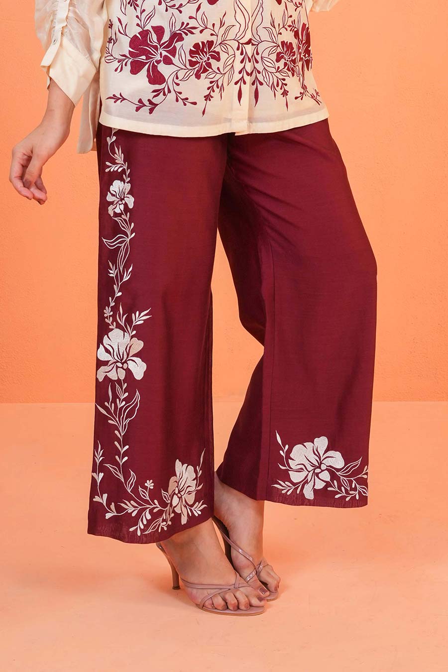 Ivory-Maroon Mirage Embroidered Co-Ord Set