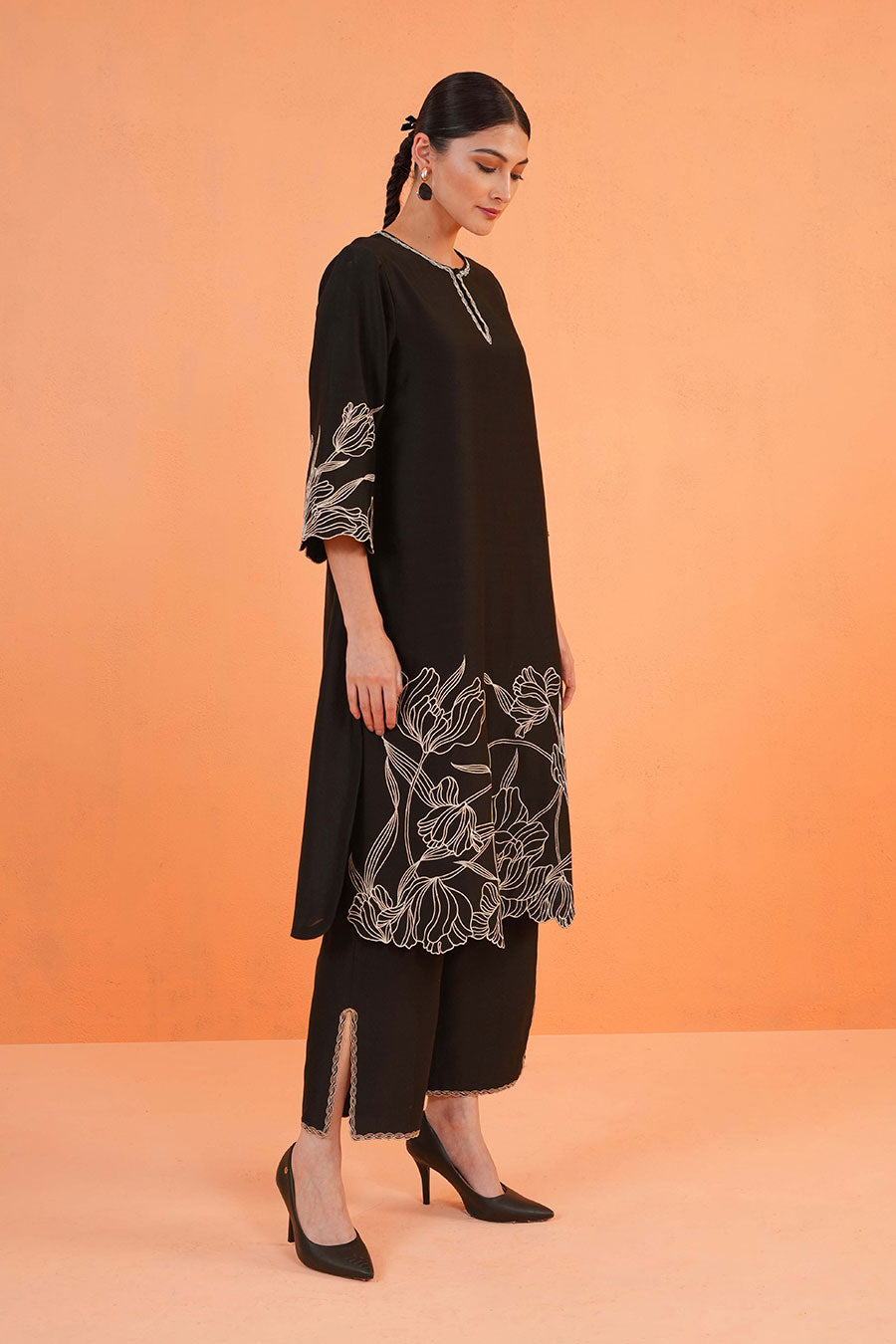 Black Oasis Embroidered Kurta & Pant Set