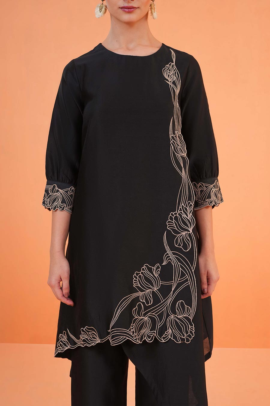 Black Oasis Embroidered Tunic & Pant Set