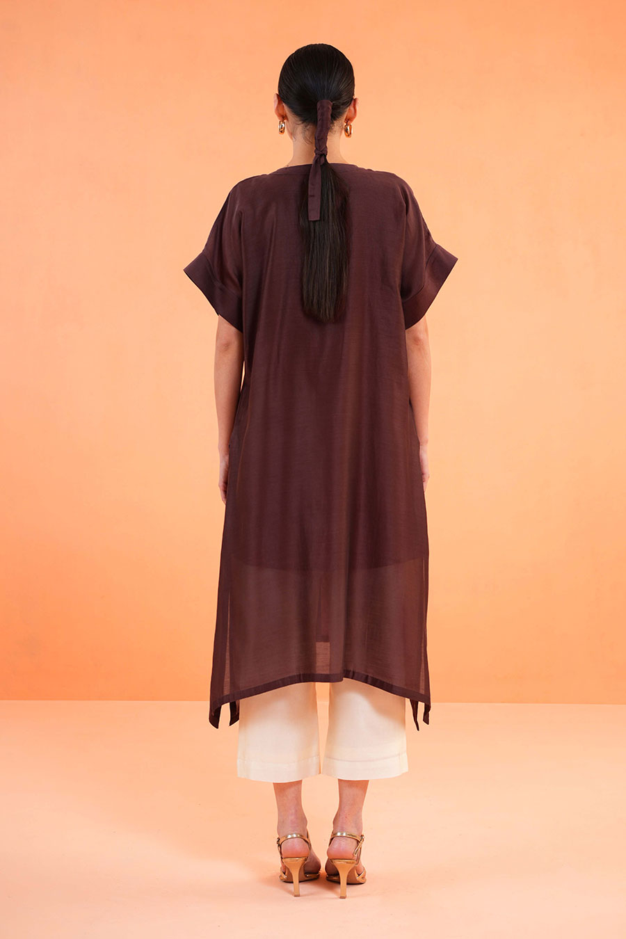 Brown-Ivory Noir Embroidered Tunic & Pant Set