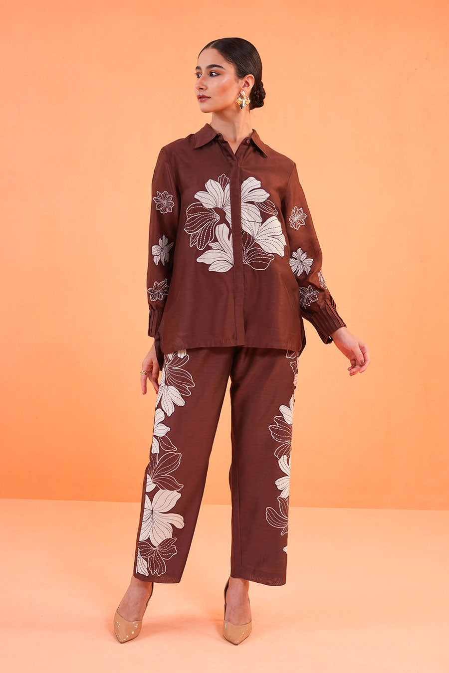 Brown Noir Embroidered Co-Ord Set